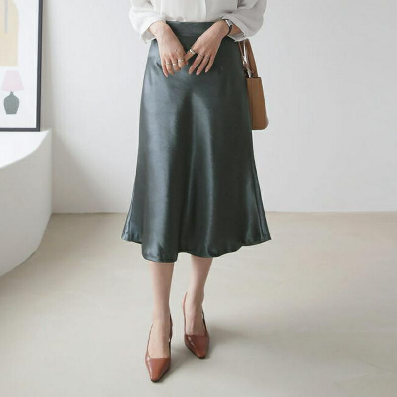 【新作10%OFF】バックゴムサテンスカート・全4色・b63708 レディース【sk】【韓国 ファッション スカート ミディ丈 