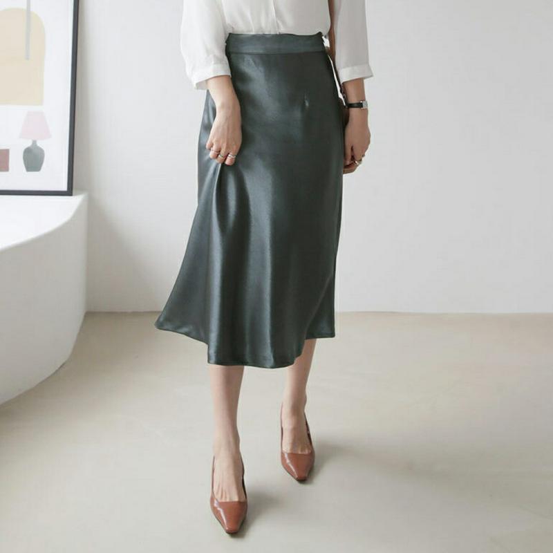 【新作10%OFF】バックゴムサテンスカート・全4色・b63708 レディース【sk】【韓国 ファッション スカート ミディ丈 