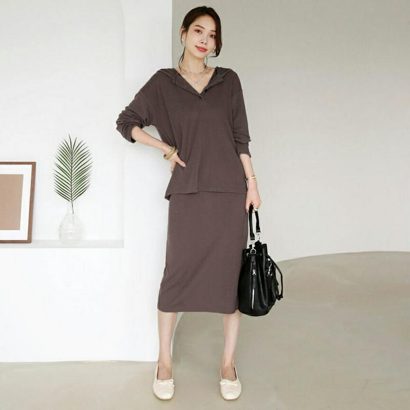 【新作10%OFF】ボタンフーディ&スカートSET・全4色・b63705 レディース【ops】【韓国 ファッション　セットアップ