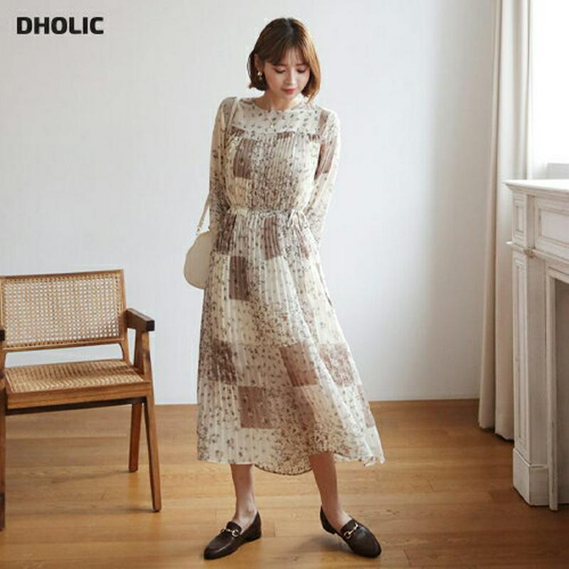 【配送遅延】【新作10%OFF】ストラップ付花柄プリーツワンピース・全2色・b47938 レディース【ops】【韓国 ファッショ