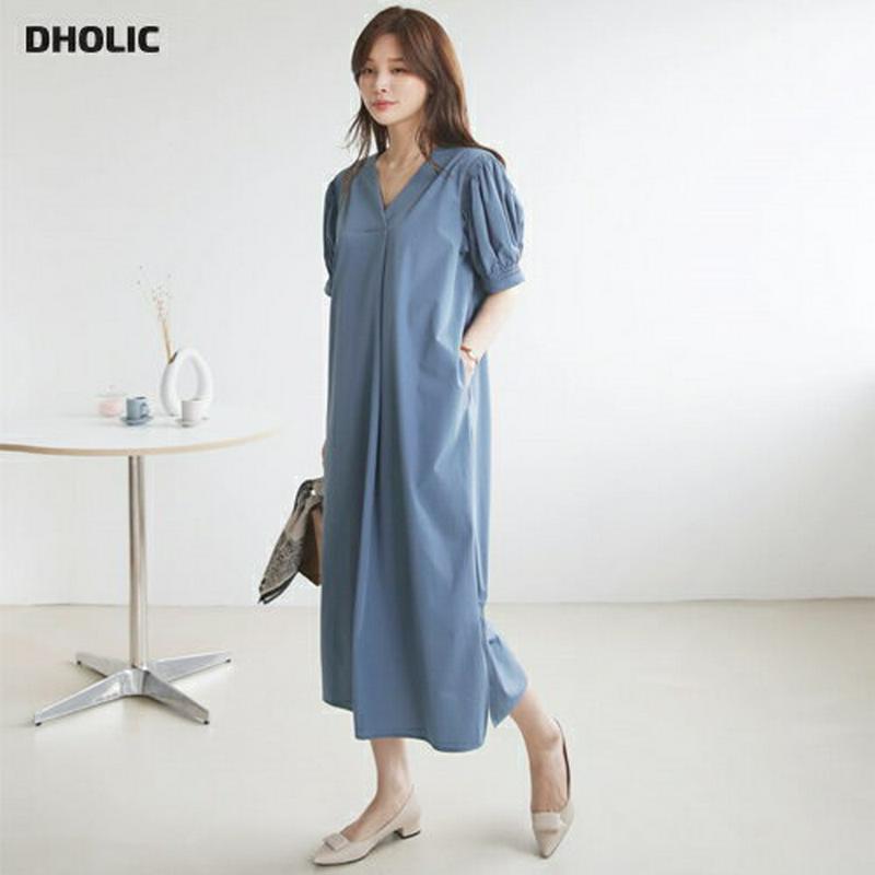 【配送遅延】【新作10%OFF】ギャザーVネックワンピース・全3色・b63701 レディース【ops】【韓国 ファッション ワン