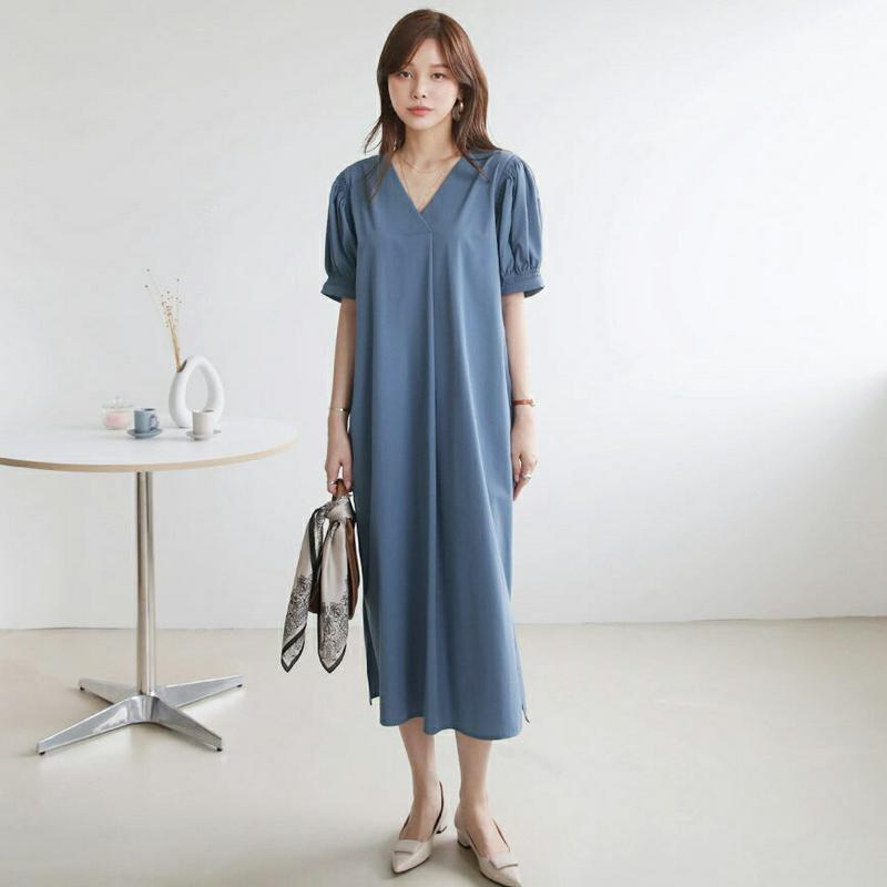 【配送遅延】【新作10%OFF】ギャザーVネックワンピース・全3色・b63701 レディース【ops】【韓国 ファッション ワン