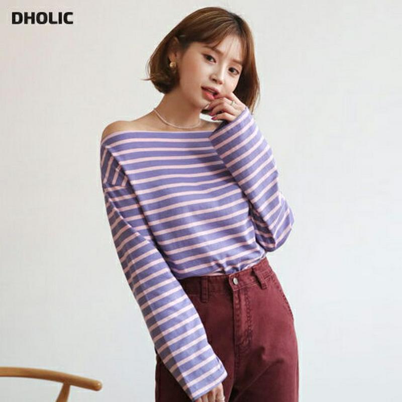 【配送遅延】【新作10%OFF】ボーダーボートネックTシャツ・全3色・t47932 レディース【tops】【韓国 ファッション 