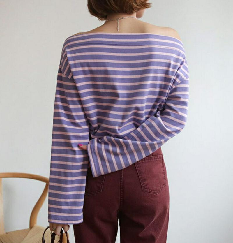 【配送遅延】【新作10%OFF】ボーダーボートネックTシャツ・全3色・t47932 レディース【tops】【韓国 ファッション 
