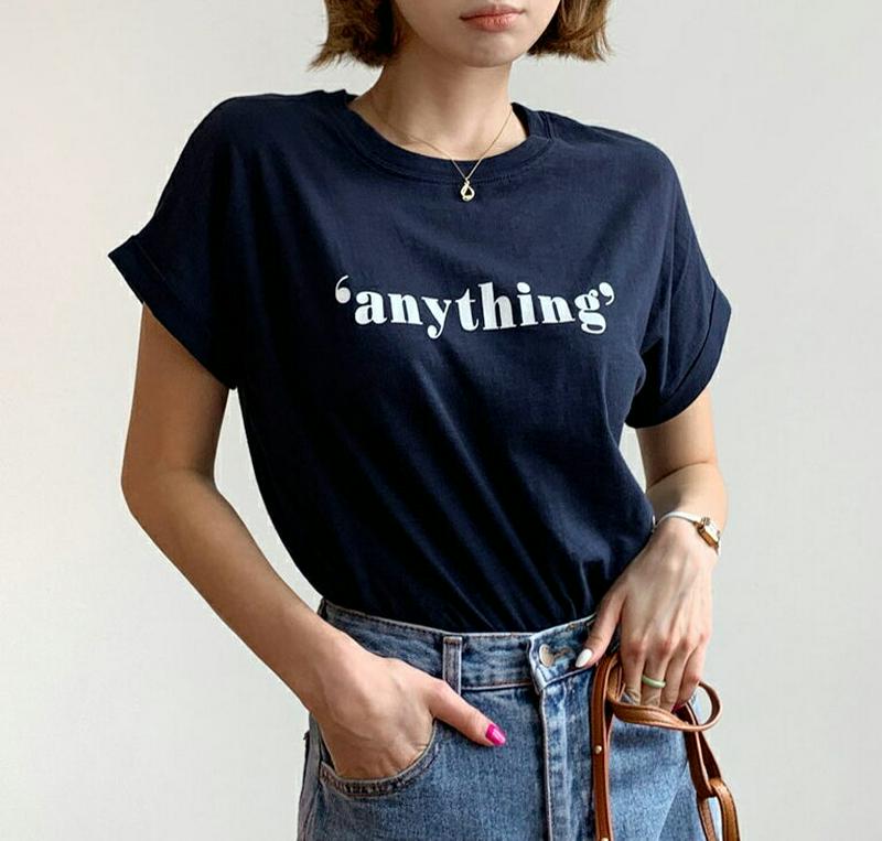 ロールアップスリーブプリントTシャツ・全5色・b47926 レディース【tops】 韓国ファッション トップス Tシャツ 半袖 ハーフスリーブ ロゴT カジュアル ラフ ロールアップ プリンツ プリントT ロゴ 春 夏