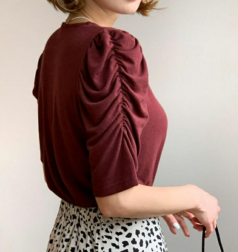 【配送遅延】【新作10%OFF】スリーブギャザーTシャツ・全3色・t47928 レディース【tops】【韓国 ファッション トッ