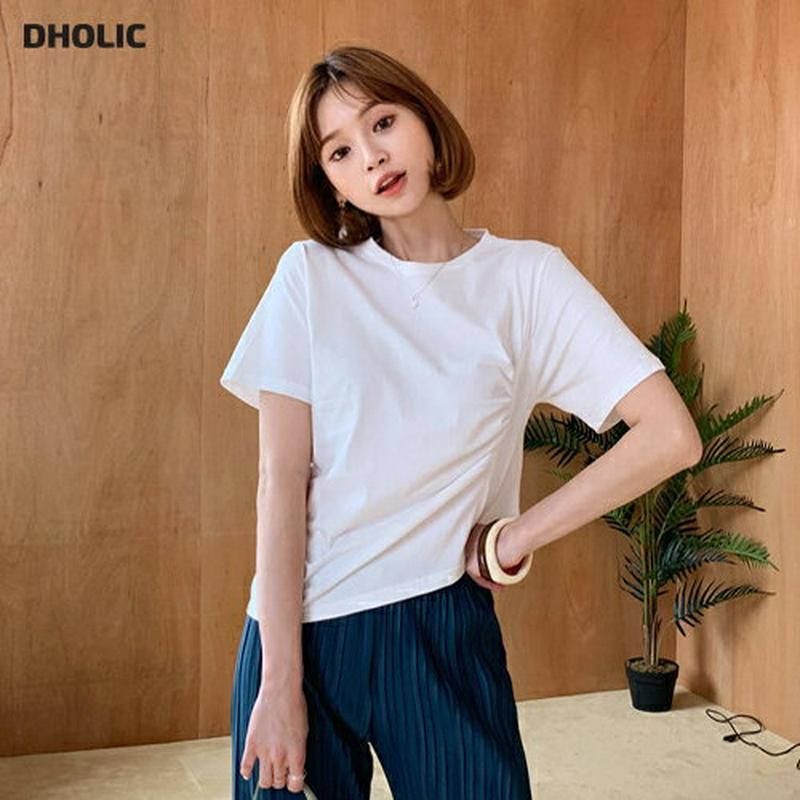 【配送遅延】【新作10%OFF】サイドギャザーTシャツ・全3色・t47927 レディース【tops】【韓国 ファッション トップ