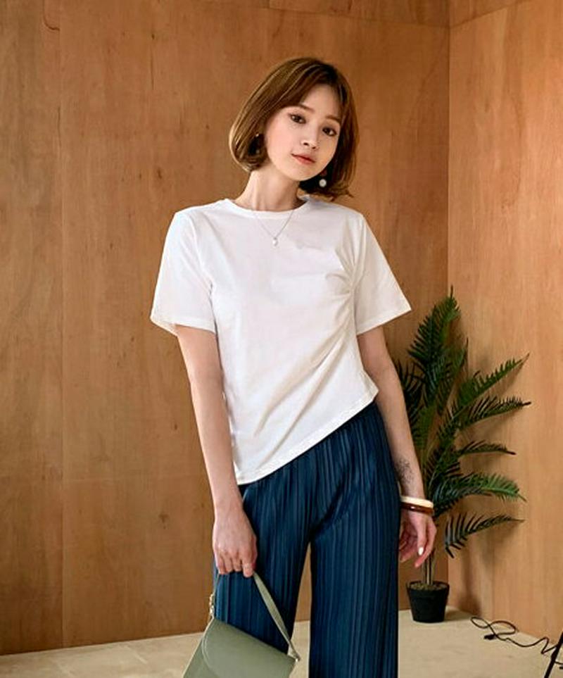 【配送遅延】【新作10%OFF】サイドギャザーTシャツ・全3色・t47927 レディース【tops】【韓国 ファッション トップ