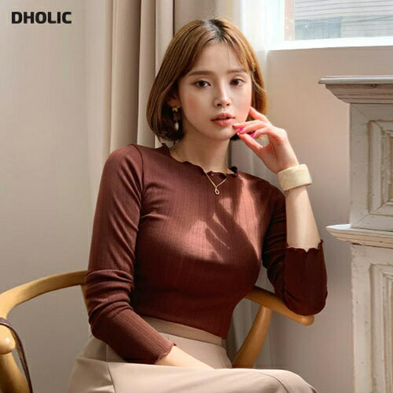 【新作10%OFF】ウェーブリブTシャツ・全4色・b60781 レディース【tops】【韓国 ファッション トップス Tシャツ 