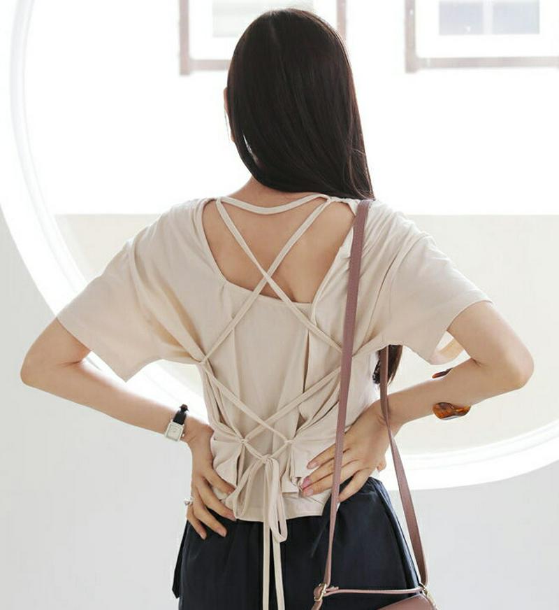 【配送遅延】【新作10%OFF】スリットバックレースアップTシャツ・全3色・t56691 レディース【tops】【韓国 ファッシ