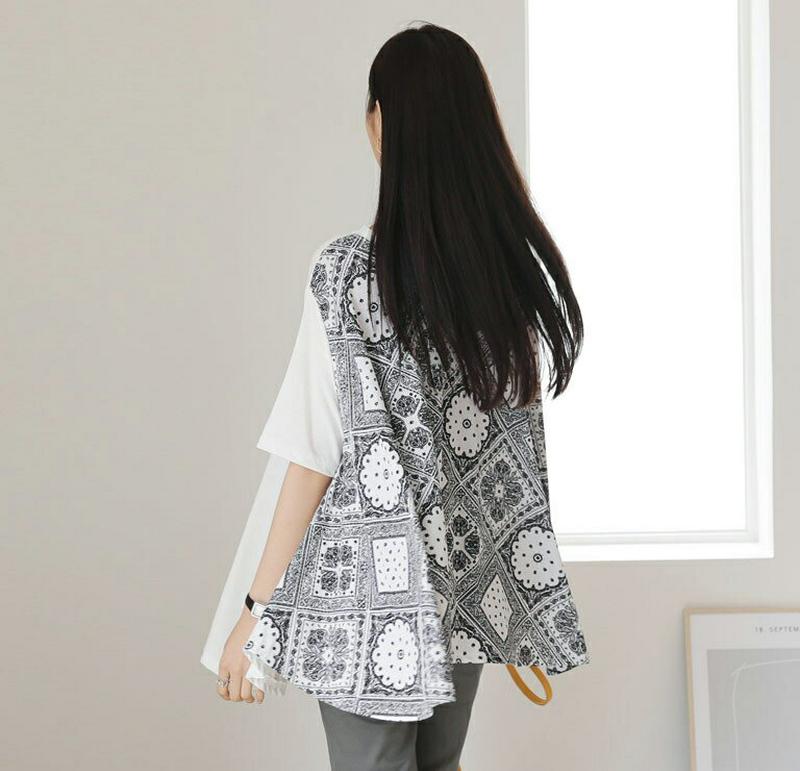 【新作10%OFF】2WAYペイズリーフレアTシャツ・全2色・b56702 レディース【tops】【韓国 ファッション トップス