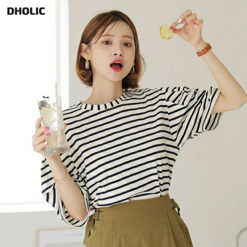 ボーダーパフTシャツ・全3色・b56696 レディース【tops】【韓国 ファッション トップス Tシャツ ラウンドネック 肘丈