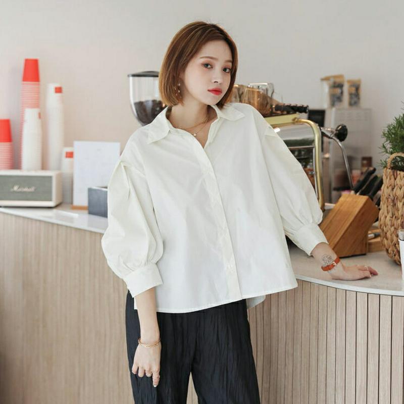 【配送遅延】パフスリーブシャツ・全2色・t56717 レディース【bl】【韓国 ファッション トップス シャツ パフスリーブ 綿