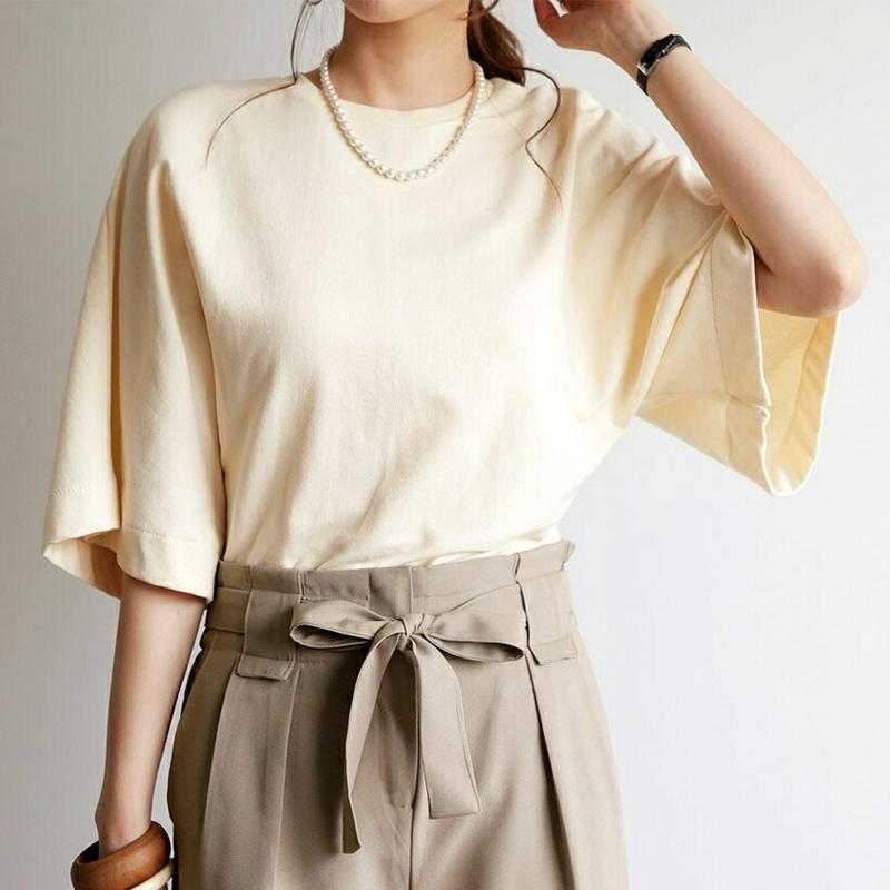 ワイドタックスリーブTシャツ・全4色・b63691 レディース【tops】【韓国 ファッション トップス Tシャツ 七分丈 七分