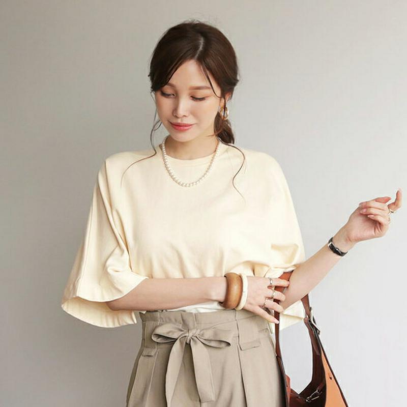ワイドタックスリーブTシャツ・全4色・b63691 レディース【tops】【韓国 ファッション トップス Tシャツ 七分丈 七分