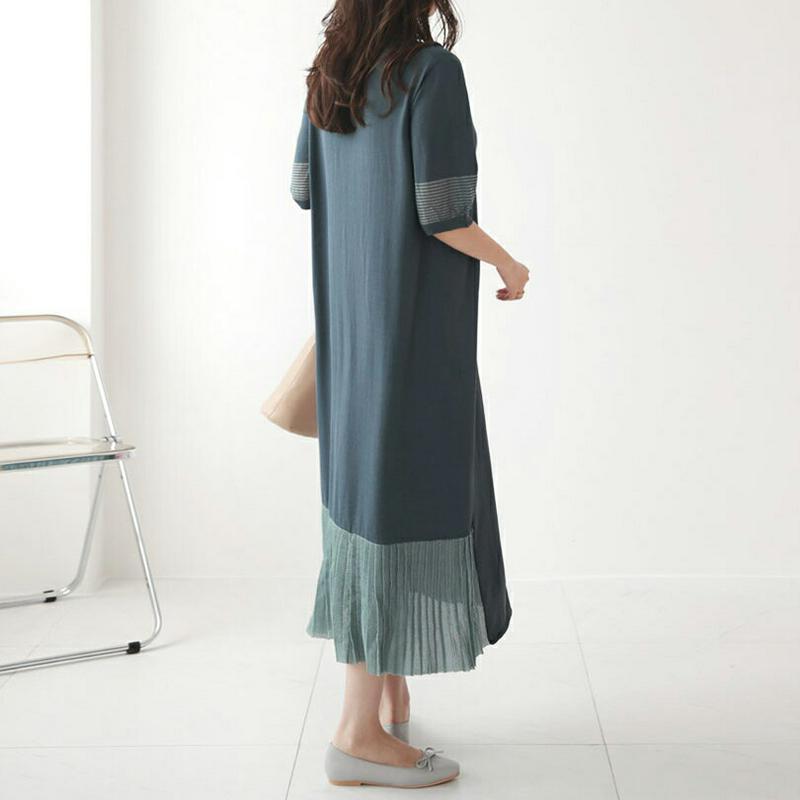 【只今10%OFF】プリーツポイントワンピース・全4色・b63621 レディース【ops】【韓国 ファッション ワンピース ロング ロングワンピース 半袖 ハーフスリーブ プリーツ プリーツワンピース 単色 シンプル 配色 カジュアル 大人 春 夏】【ハイホリHIHOLLI】