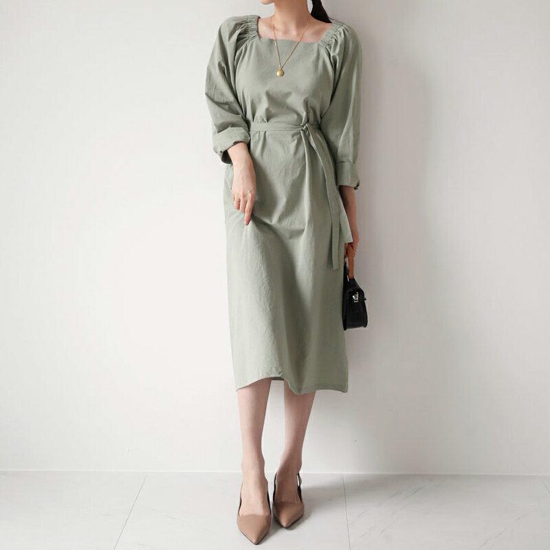 【配送遅延】ストラップ付スクエアワンピース・全3色・t63620 レディース【ops】【韓国 ファッション ワンピース ロング 