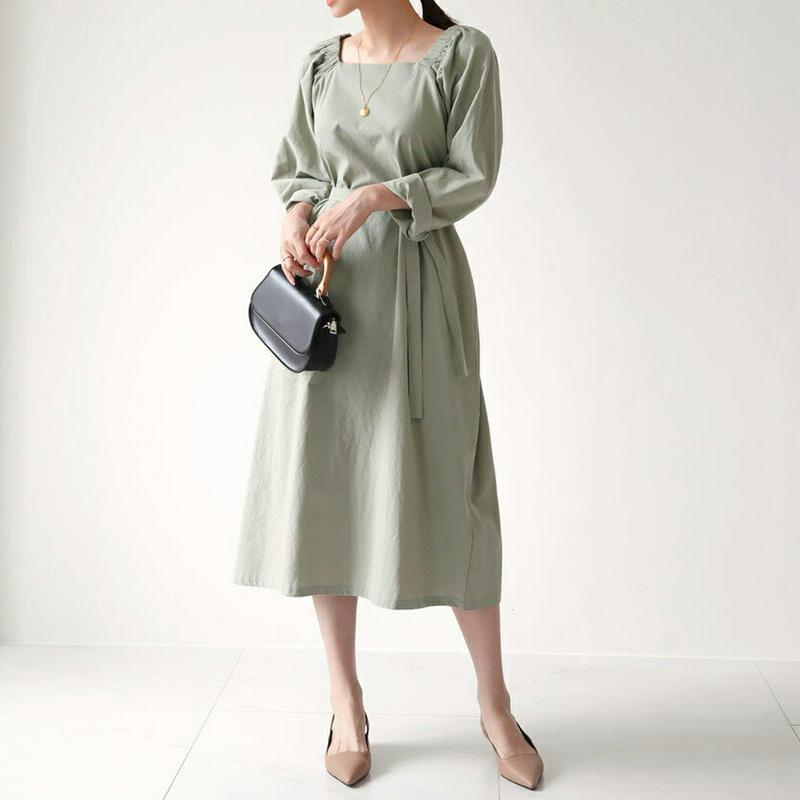 【配送遅延】ストラップ付スクエアワンピース・全3色・t63620 レディース【ops】【韓国 ファッション ワンピース ロング 