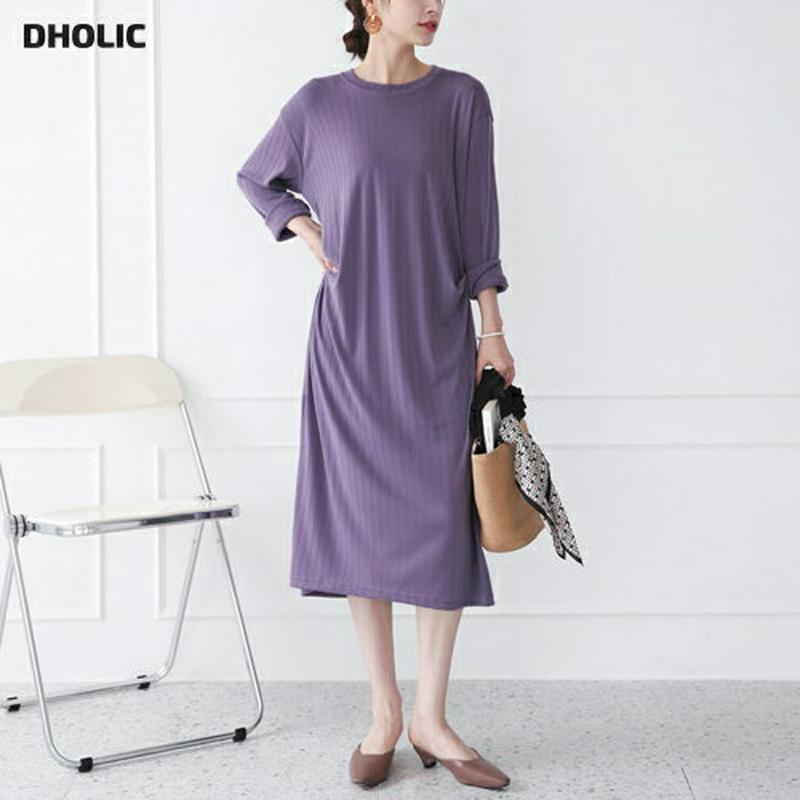 タックリブワンピース・全4色・b63622 レディース【ops】【韓国 ファッション ワンピース ミディ丈 ミディワンピース 長