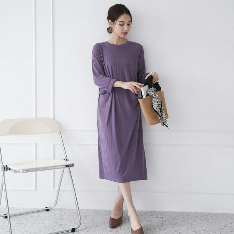 タックリブワンピース・全4色・b63622 レディース【ops】【韓国 ファッション ワンピース ミディ丈 ミディワンピース 長