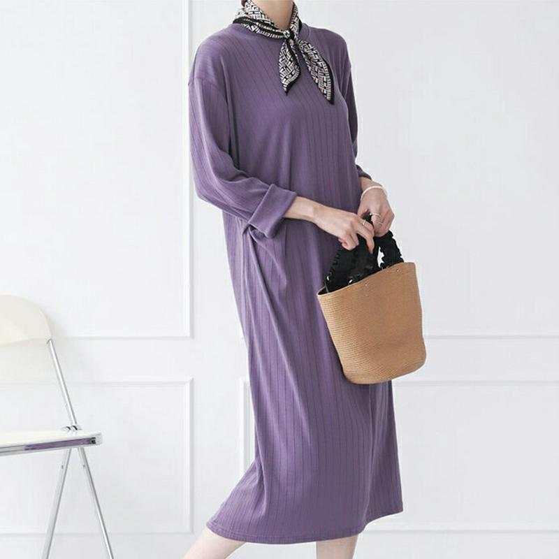 タックリブワンピース・全4色・b63622 レディース【ops】【韓国 ファッション ワンピース ミディ丈 ミディワンピース 長