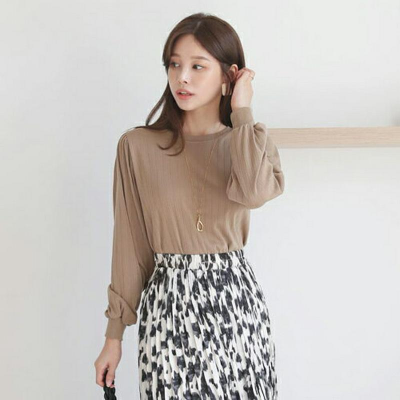 【配送遅延】リブルーズTシャツ・全4色・b63608 レディース【tops】【韓国 ファッション トップス Tシャツ 長袖 リブ