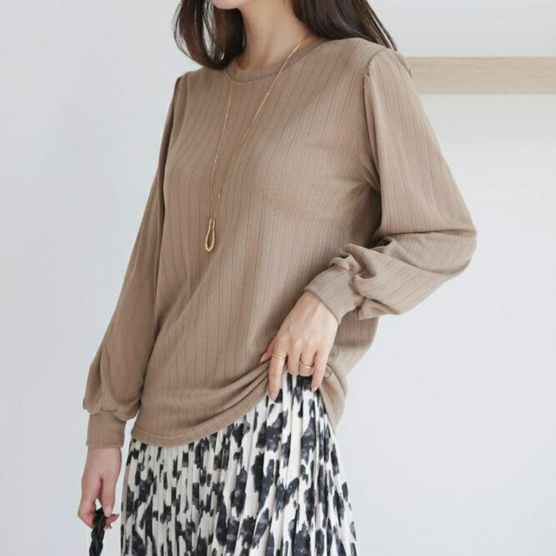【配送遅延】リブルーズTシャツ・全4色・b63608 レディース【tops】【韓国 ファッション トップス Tシャツ 長袖 リブ