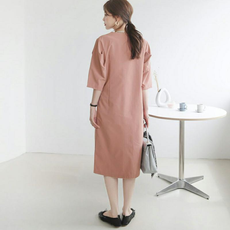 マルチボタンパフワンピース・全3色・b63703 レディース【ops】【韓国 ファッション ワンピース ミディ丈 ミディワンピー