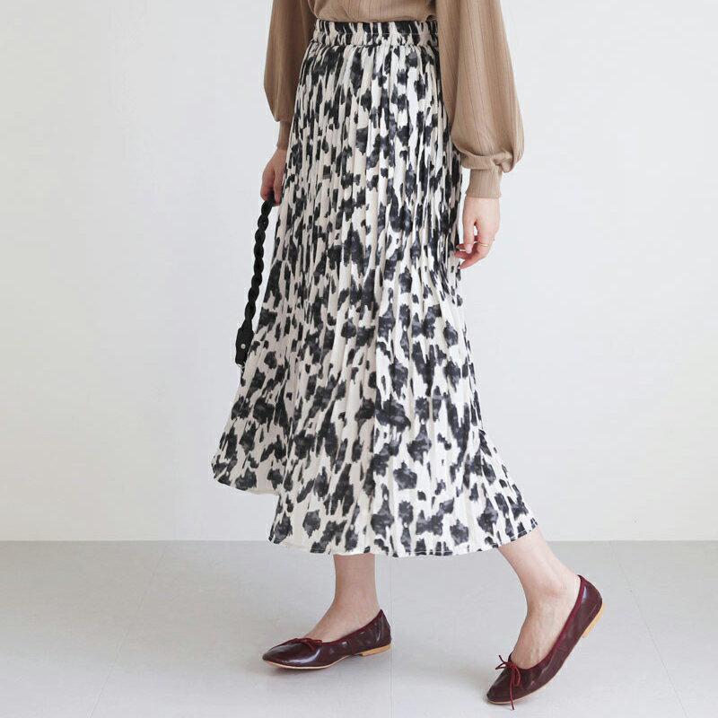 【配送遅延】レオパードプリーツスカート・全2色・b63630 レディース【sk】【韓国 ファッション スカート ロング ロングス