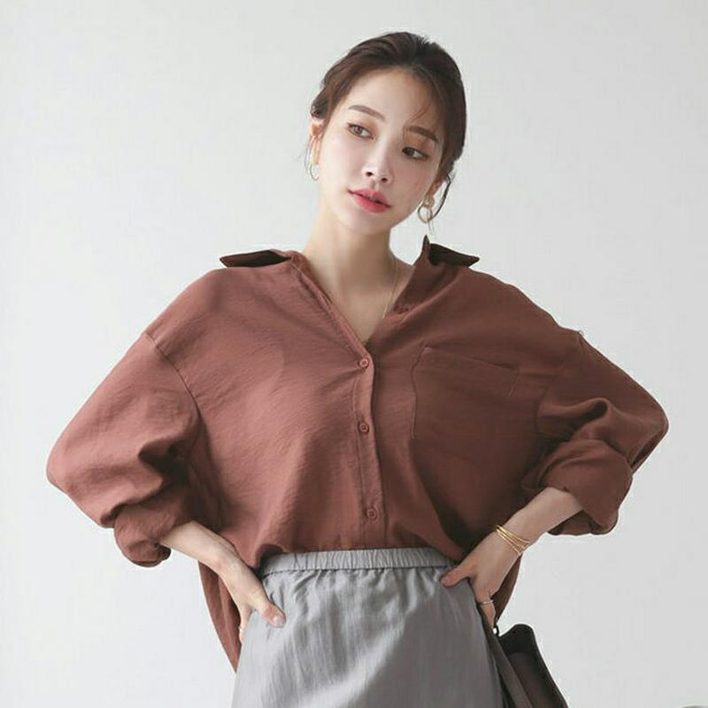 【配送遅延】ポケットルーズシャツ・全4色・t63613 レディース【bl】【韓国 ファッション トップス シャツ 長袖 ルーズ 