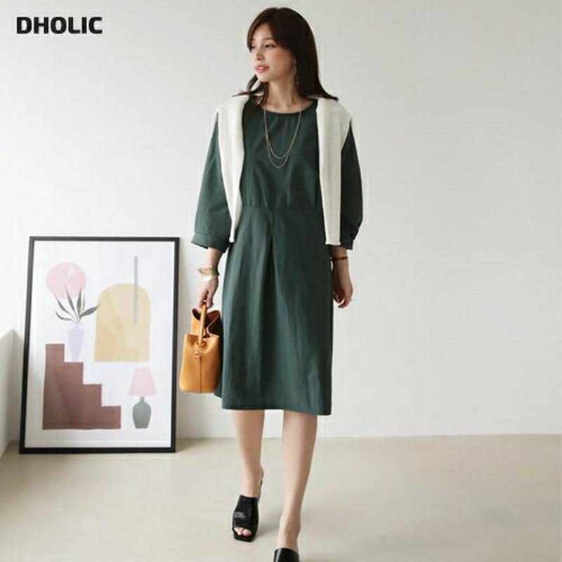 ラウンドタックワンピース・全3色・b63702 レディース【ops】【韓国 ファッション ワンピース ミディ丈 ミディワンピース