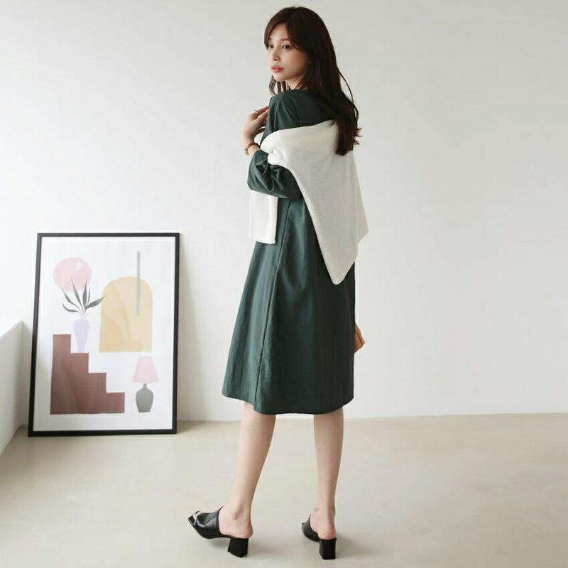 ラウンドタックワンピース・全3色・b63702 レディース【ops】【韓国 ファッション ワンピース ミディ丈 ミディワンピース