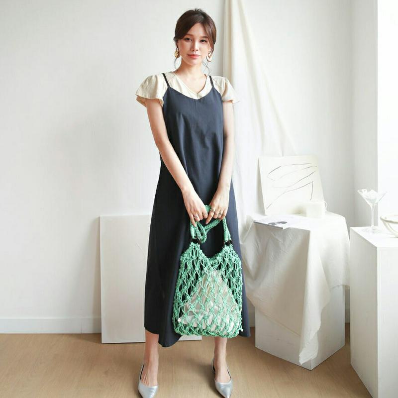 リネン混キャミワンピース・全3色・b63291 レディース【ops】【韓国 ファッション ワンピース ロング ロングワンピース 