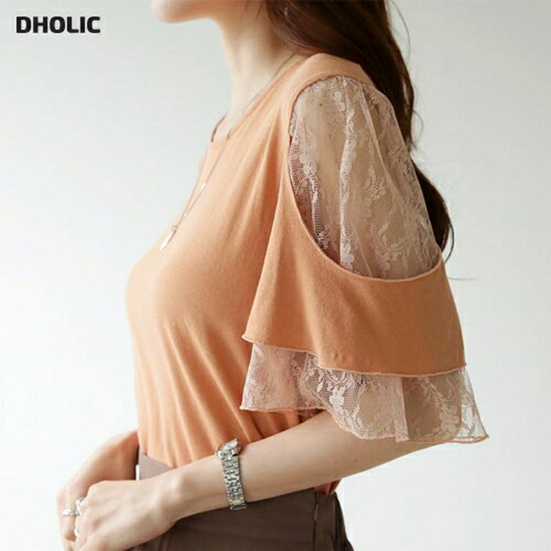 【配送遅延】【新作10%OFF】レースオープンショルダーTシャツ・全3色・b63690 レディース【tops】【韓国 ファッショ