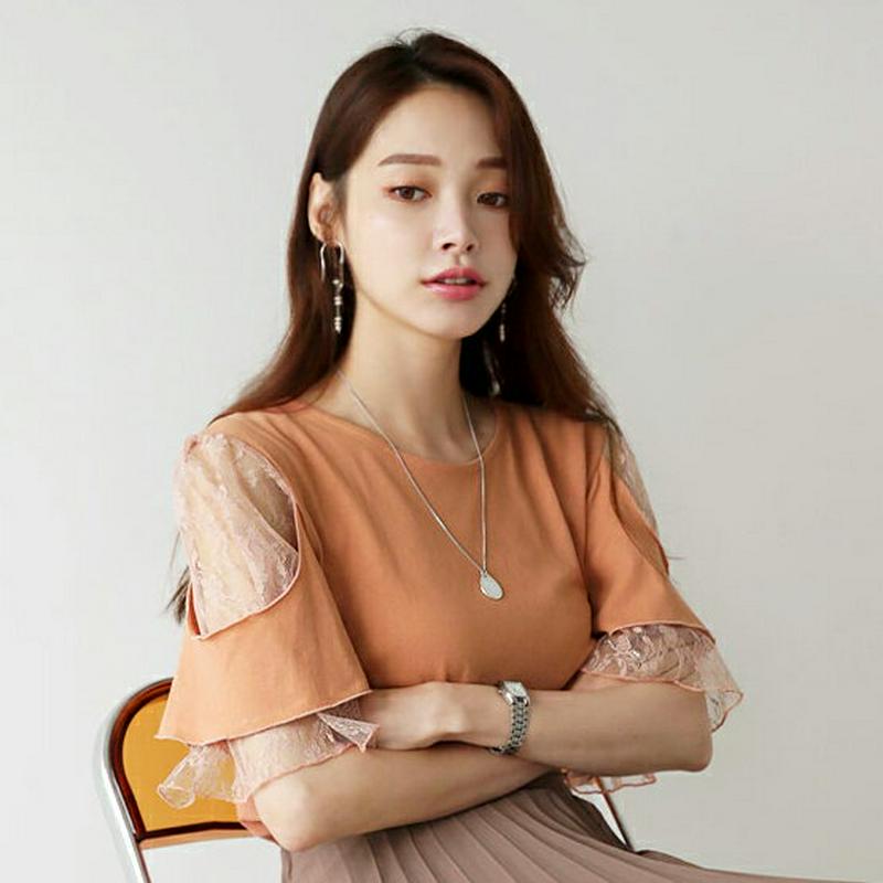【配送遅延】【新作10%OFF】レースオープンショルダーTシャツ・全3色・b63690 レディース【tops】【韓国 ファッショ
