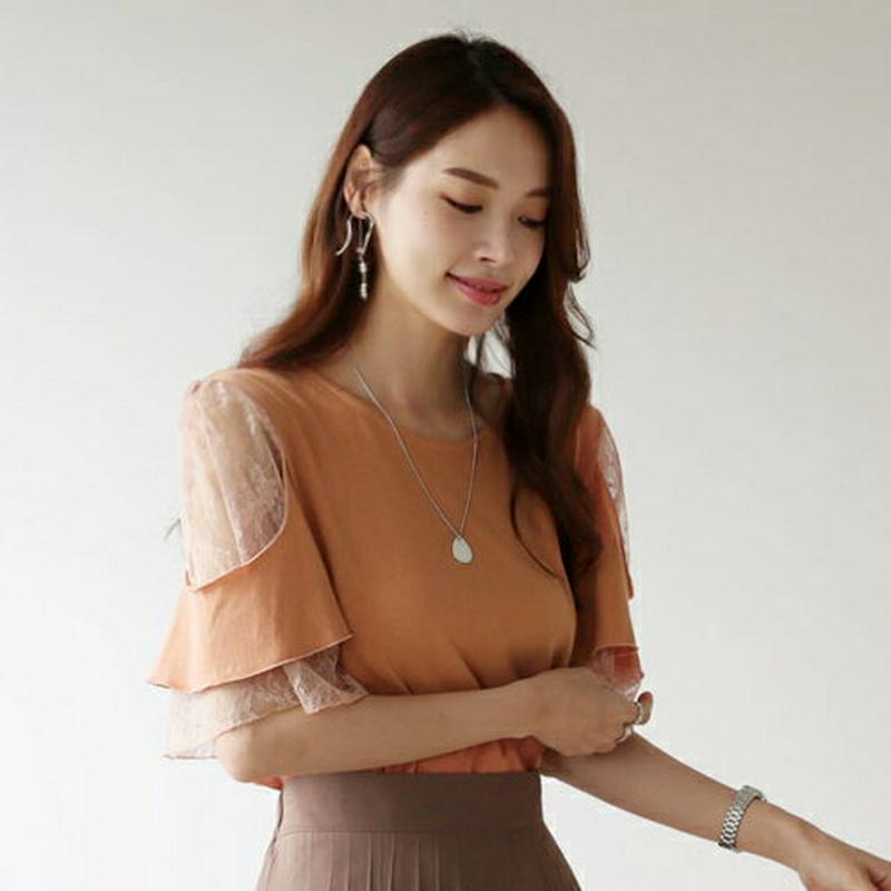 【配送遅延】【新作10%OFF】レースオープンショルダーTシャツ・全3色・b63690 レディース【tops】【韓国 ファッショ