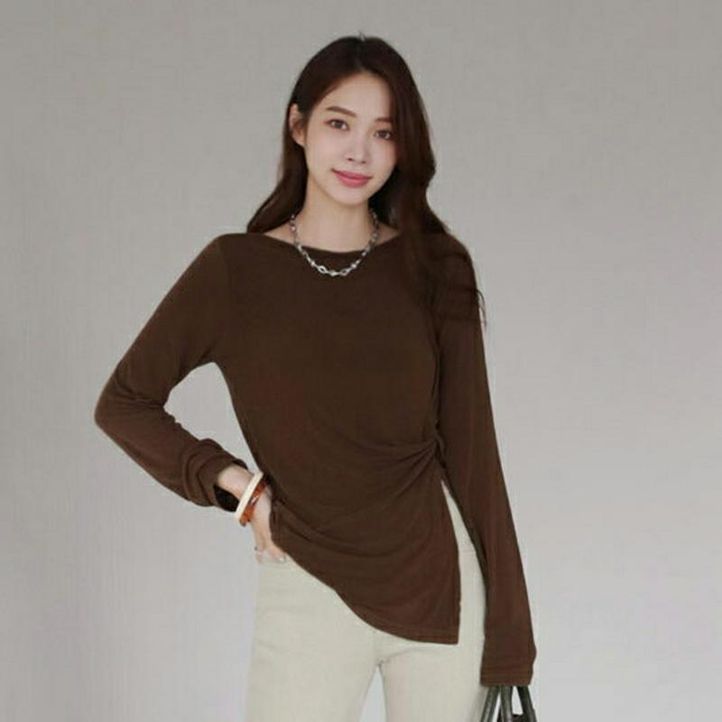 【配送遅延】【新作10%OFF】ボートネックツイストTシャツ・全3色・t63689 レディース【tops】【韓国 ファッション 