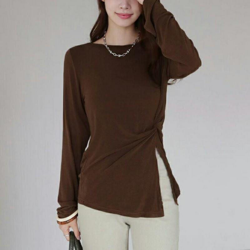 【配送遅延】【新作10%OFF】ボートネックツイストTシャツ・全3色・t63689 レディース【tops】【韓国 ファッション 