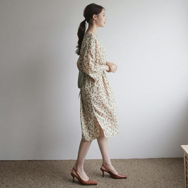 【新作10%OFF】Vネック小花柄ワンピース・全4色・b63704 レディース【ops】【韓国 ファッション ワンピース ミディ