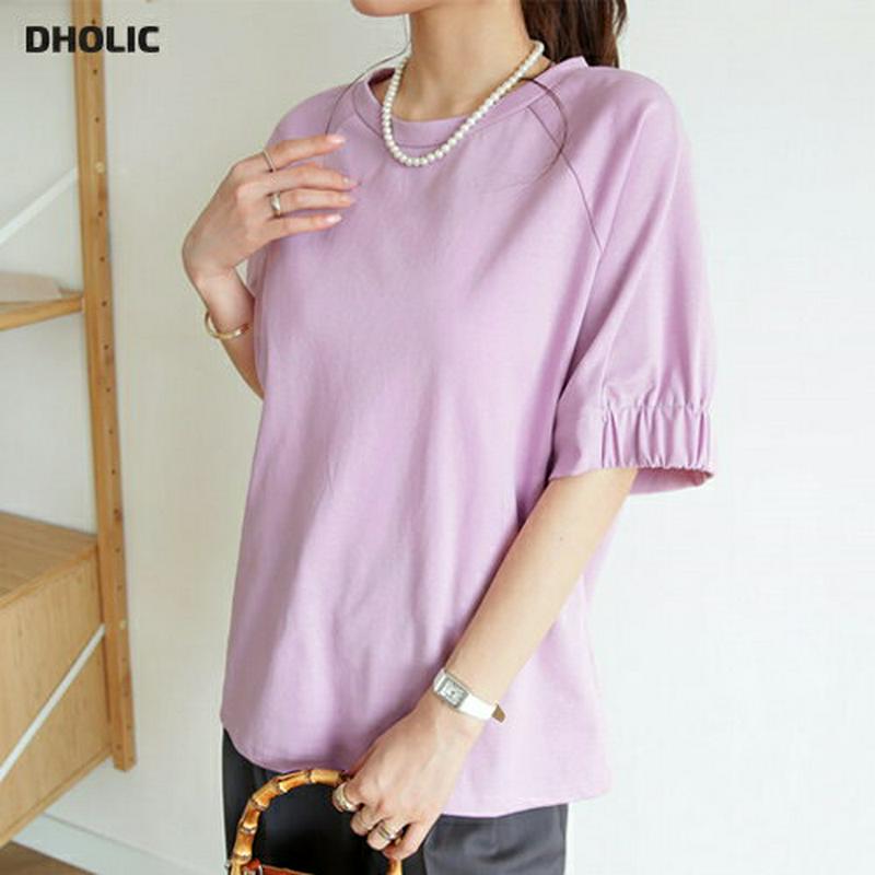【配送遅延】ゴムスリーブルーズTシャツ・全4色・b63288 レディース【tops】【韓国 ファッション トップス Tシャツ 半