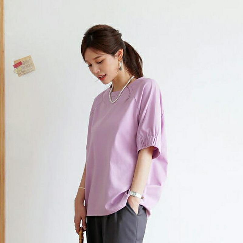 【配送遅延】ゴムスリーブルーズTシャツ・全4色・b63288 レディース【tops】【韓国 ファッション トップス Tシャツ 半