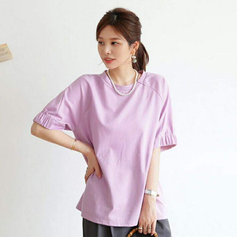 【配送遅延】ゴムスリーブルーズTシャツ・全4色・b63288 レディース【tops】【韓国 ファッション トップス Tシャツ 半