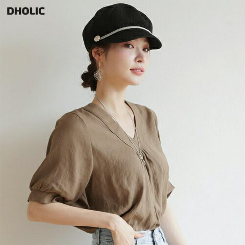 【配送遅延】Vネックパフブラウス・全4色・b63284 レディース【bl】【韓国 ファッション トップス ブラウス 半袖 ハーフ