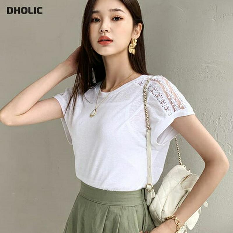 【配送遅延】ショルダーレースTシャツ・全3色・b56613 レディース【tops】【韓国 ファッション トップス Tシャツ ショ