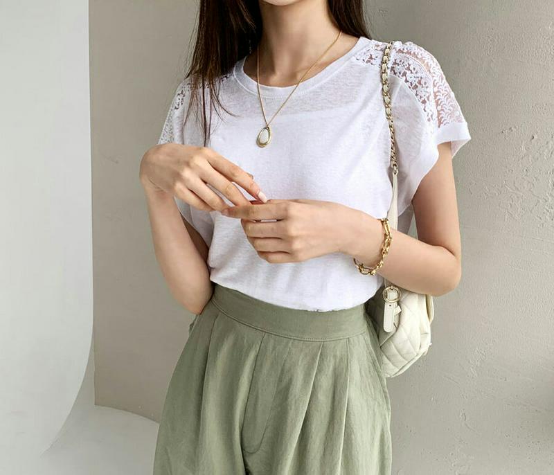 【配送遅延】ショルダーレースTシャツ・全3色・b56613 レディース【tops】【韓国 ファッション トップス Tシャツ ショ