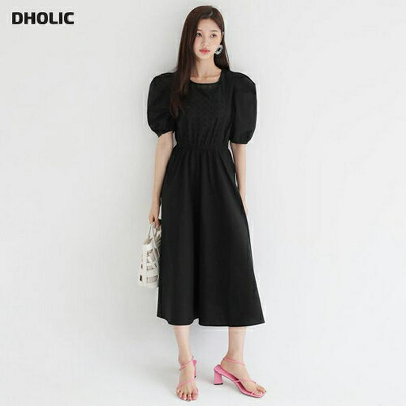 【配送遅延】アイレットレースパフワンピース・全2色・b56637 レディース【ops】【韓国 ファッション ワンピース ロングワ