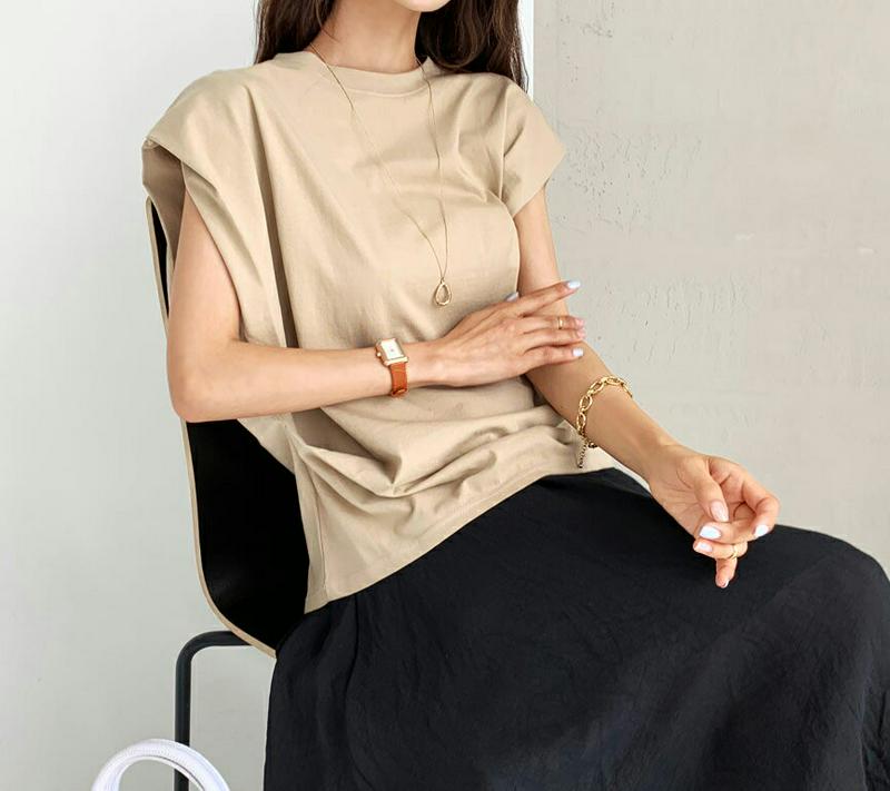 サイドタックTシャツ・全4色・b56616 レディース【tops】【韓国 ファッション トップス Tシャツ 綿 コットン ラウン