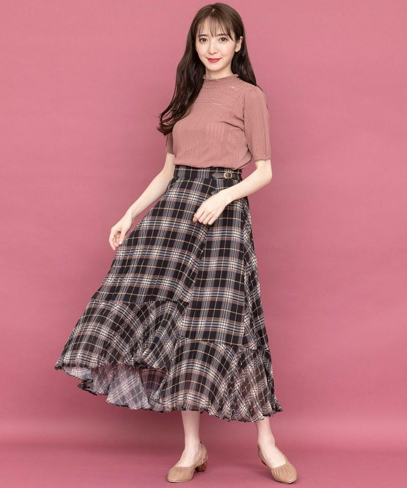 シフォンチェックプリーツスカート