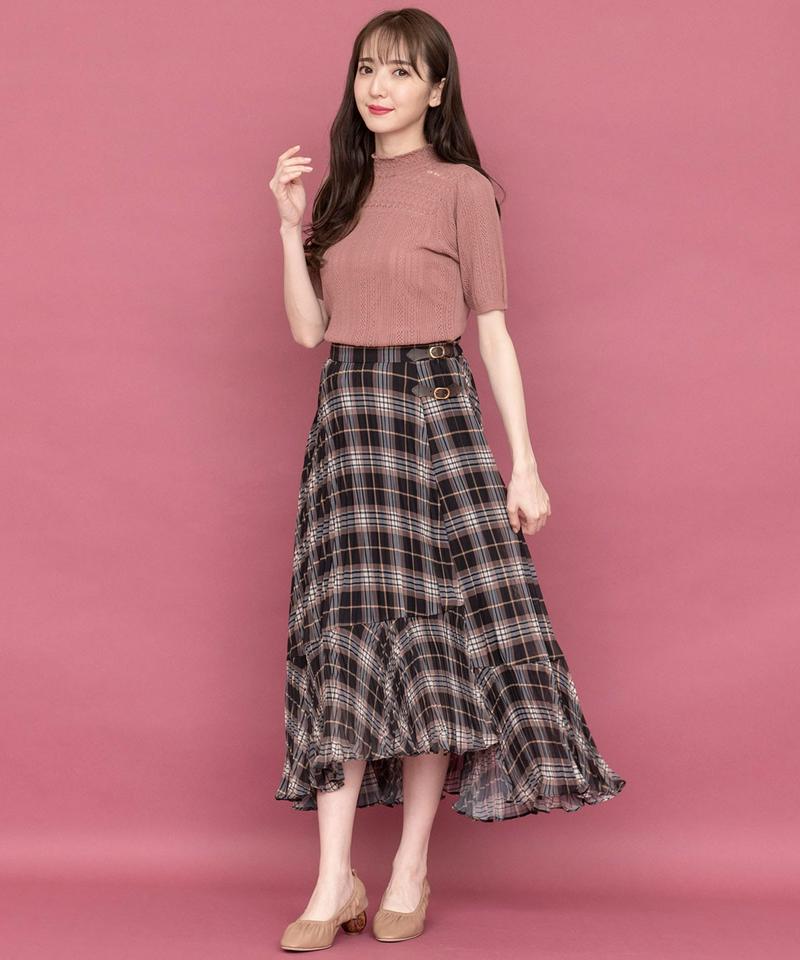シフォンチェックプリーツスカート