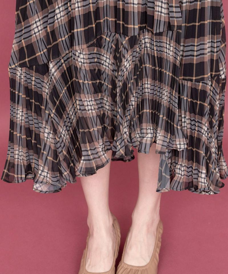 シフォンチェックプリーツスカート
